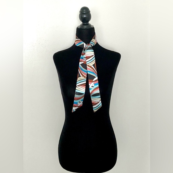 NEW! Multicolor Geometric Pattern Twilly Scarf - Picture 5 of 6